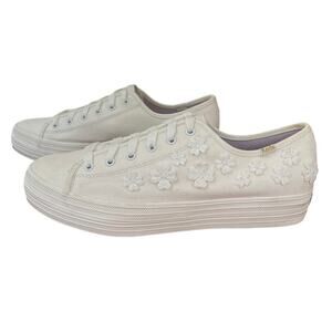 Kate Spade X Keds Triple Kick Ivory White Sneakers Flower Applique Women's 11